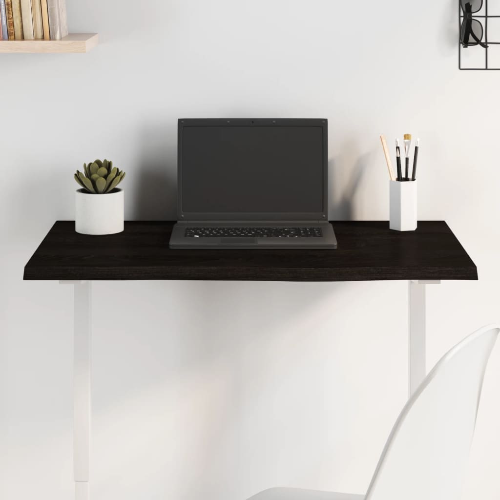 Table Top Treated Solid Wood Oak Dark Brown Depth 40 cm Height 2 cm 80 cm