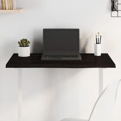 Table Top Treated Solid Wood Oak Dark Brown Depth 40 cm Height 2 cm 80 cm