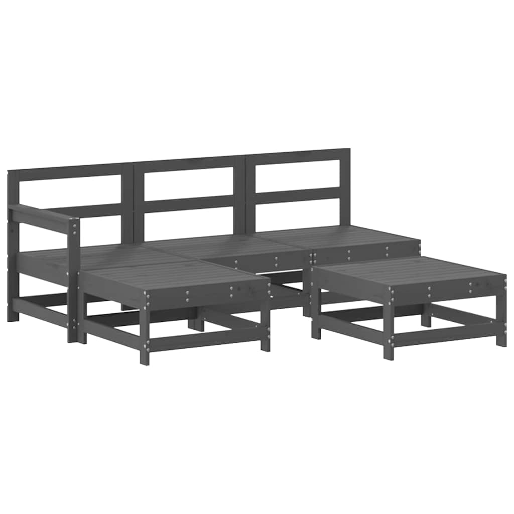 vidaXL 5 Piece Garden Lounge Set with Cushions Grey Solid Wood 3