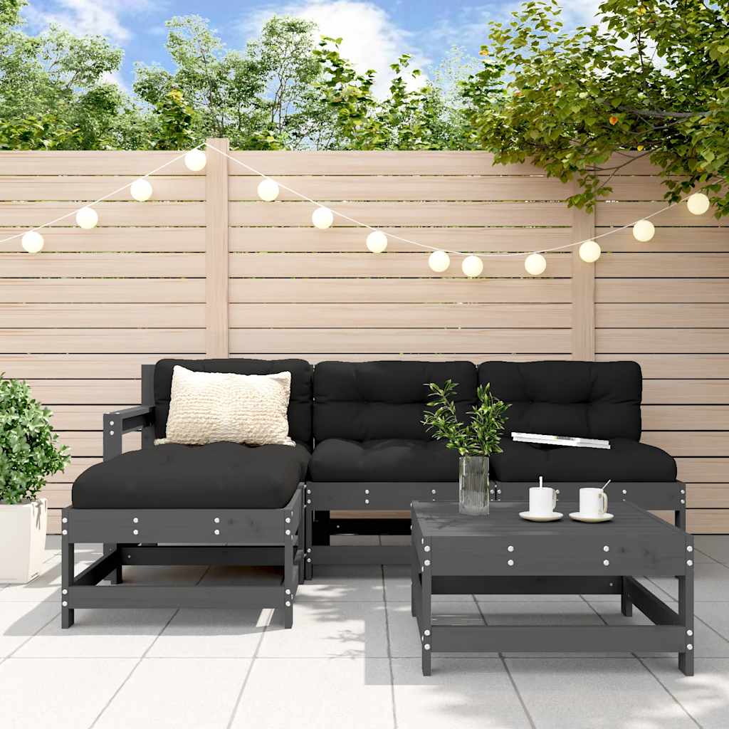 vidaXL 5 Piece Garden Lounge Set with Cushions Grey Solid Wood 1