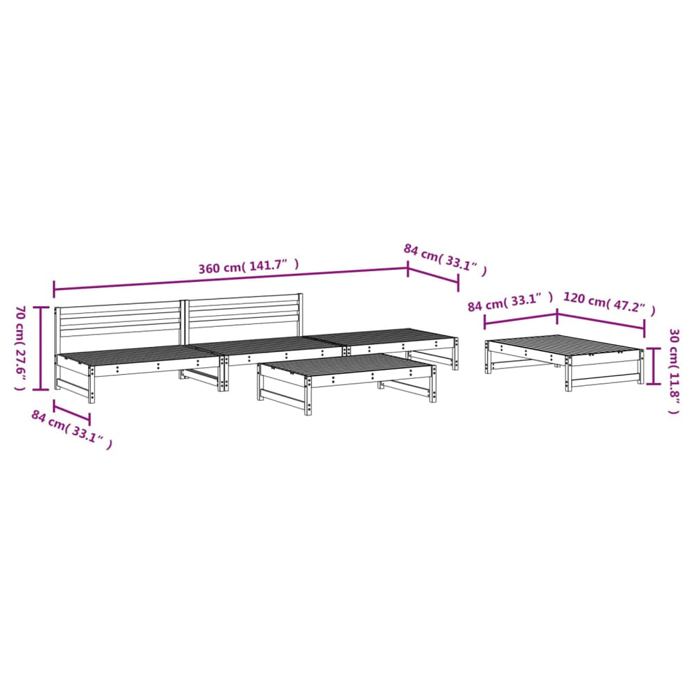 5 Piece Garden Lounge Set Solid Wood Pine Grey