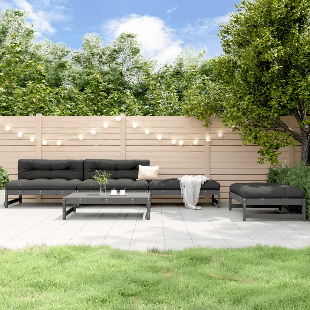 5 Piece Garden Lounge Set Solid Wood Pine Grey