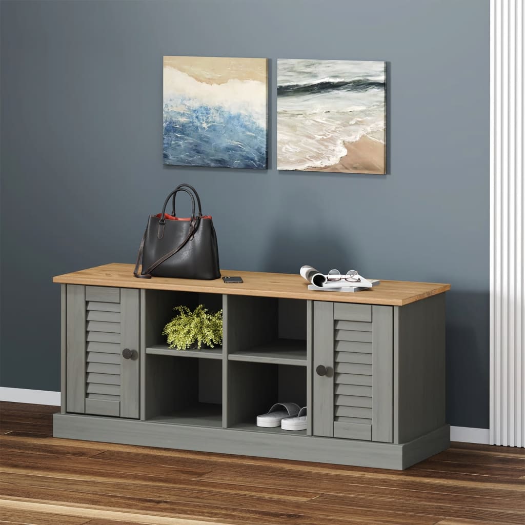 Shoe Bench "VIGO" 106x35x45 cm Solid Wood Pine Grey