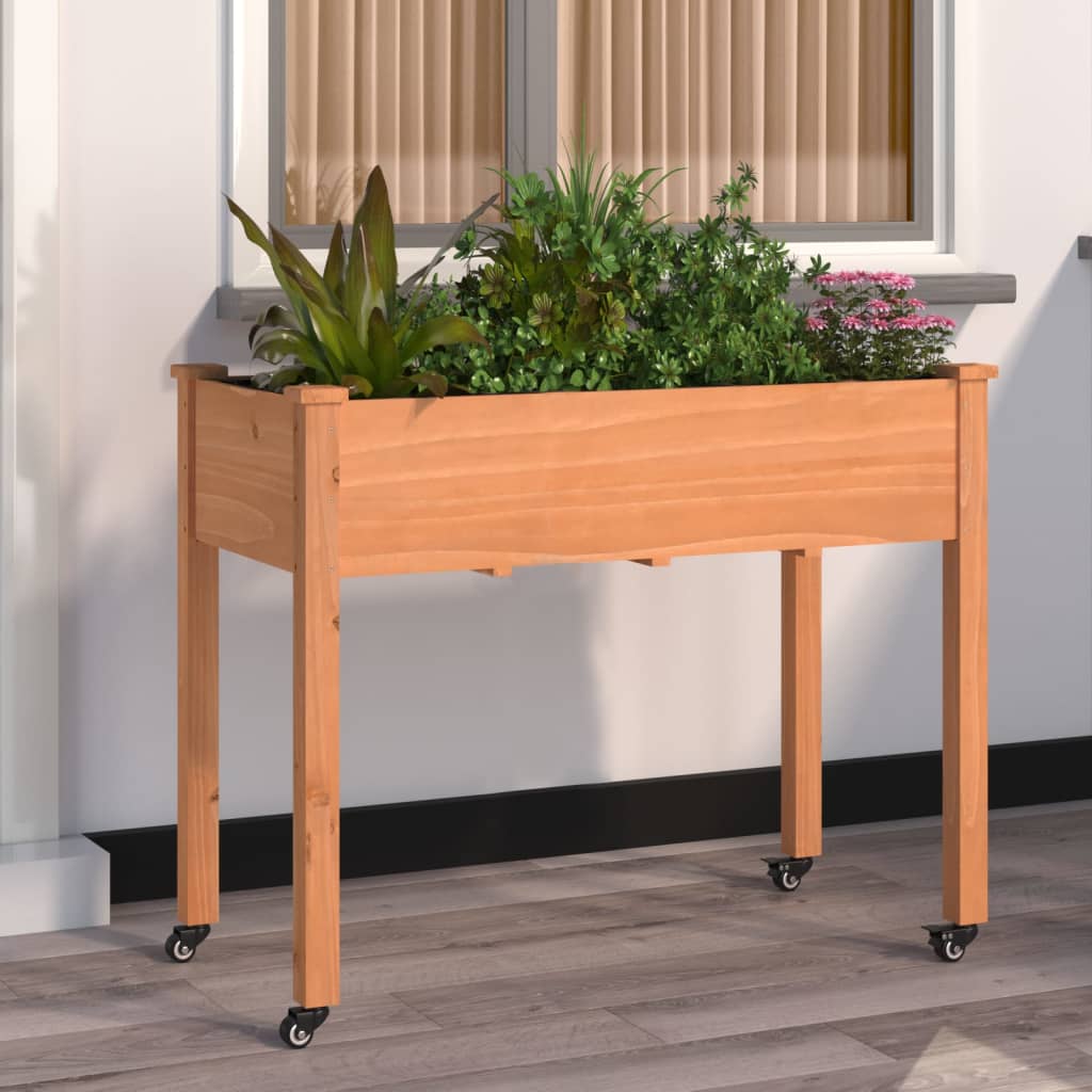 vidaXL Wheeled Planter with Liner Brown 118x59x80 cm Solid Wood Fir 1