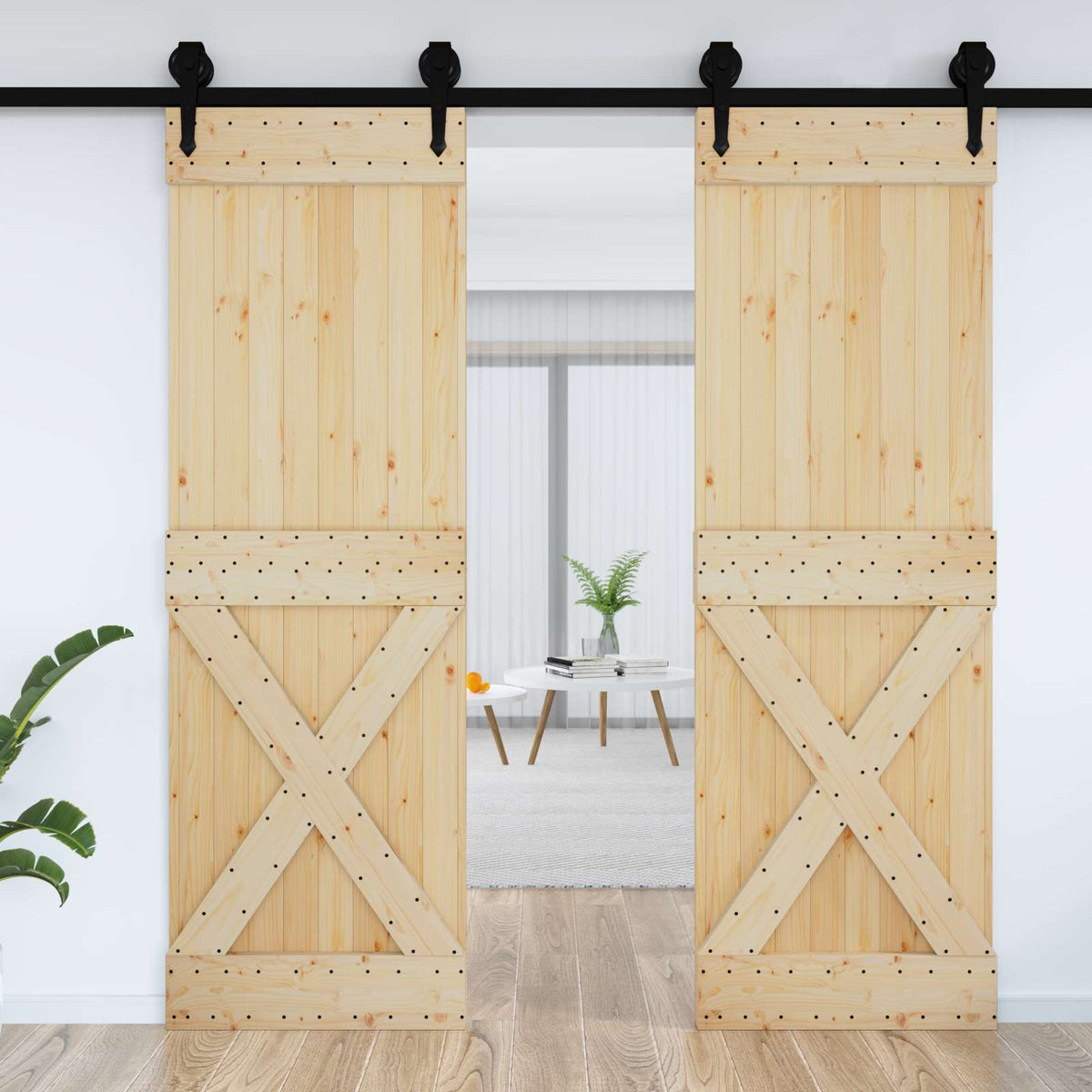 Door NARVIK Solid Pine Wood (Untreated) Natural Cross Design 70 x 210 cm