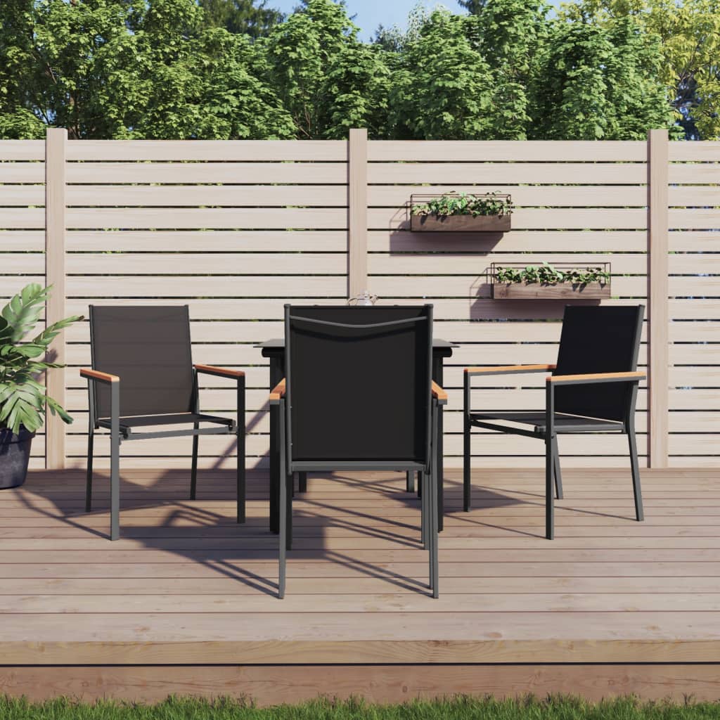 5 Piece Garden Dining Set Black Textilene and Steel 80 cm table length 4