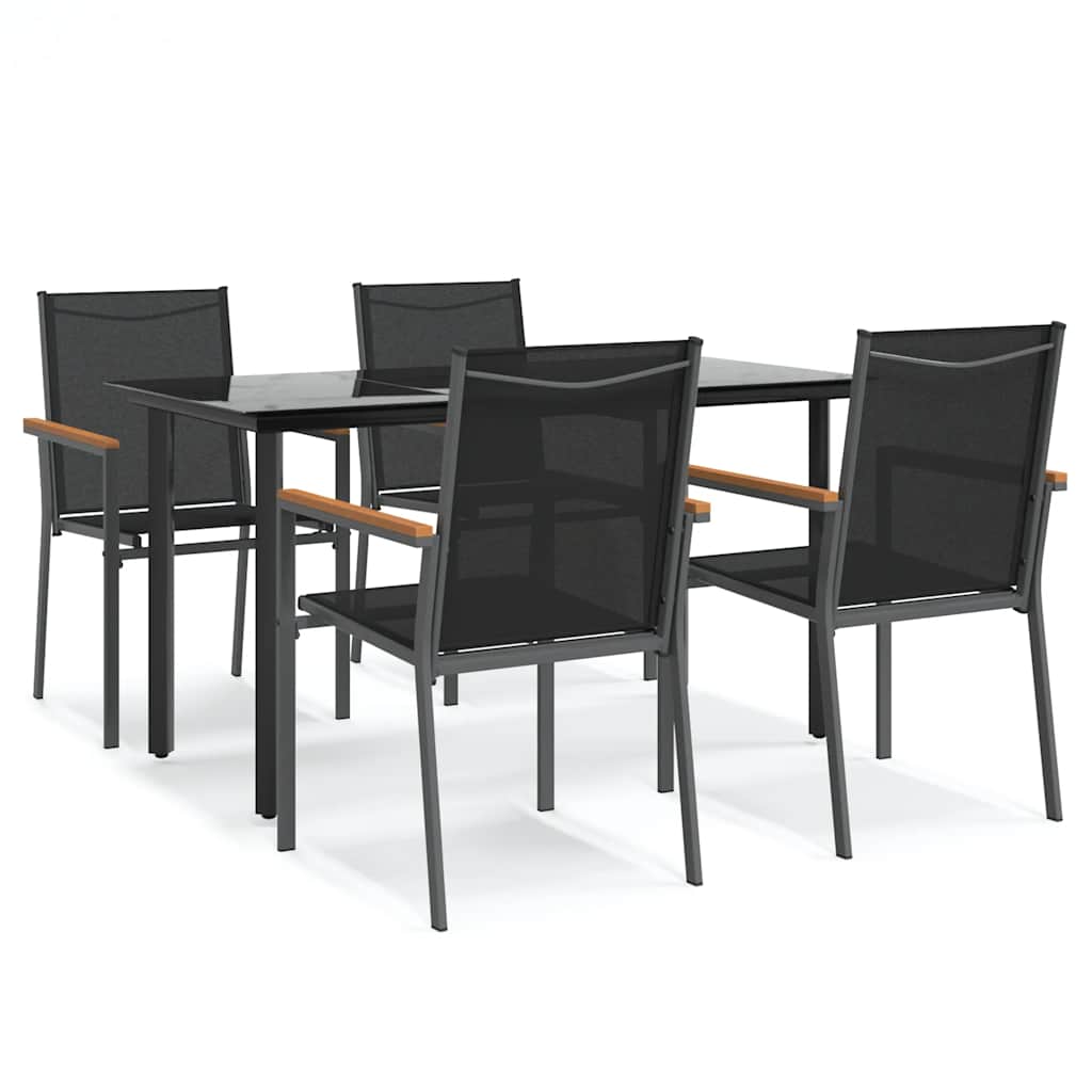 5 Piece Garden Dining Set Black Textilene and Steel 140 cm table length 4