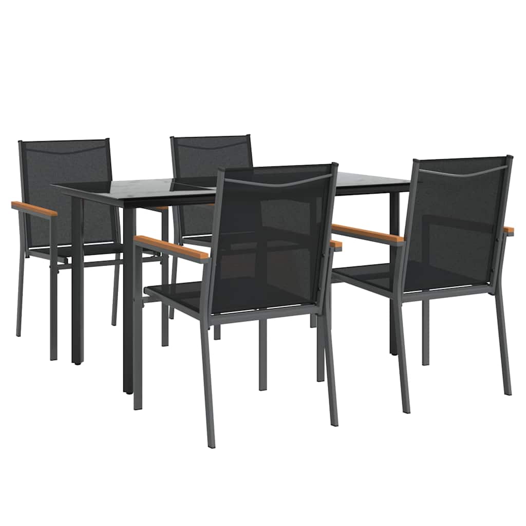 5 Piece Garden Dining Set Black Textilene and Steel 140 cm table length 4