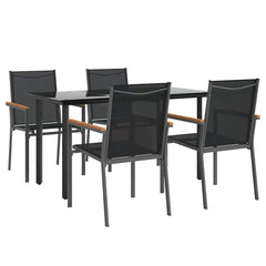 5 Piece Garden Dining Set Black Textilene and Steel 140 cm table length 4