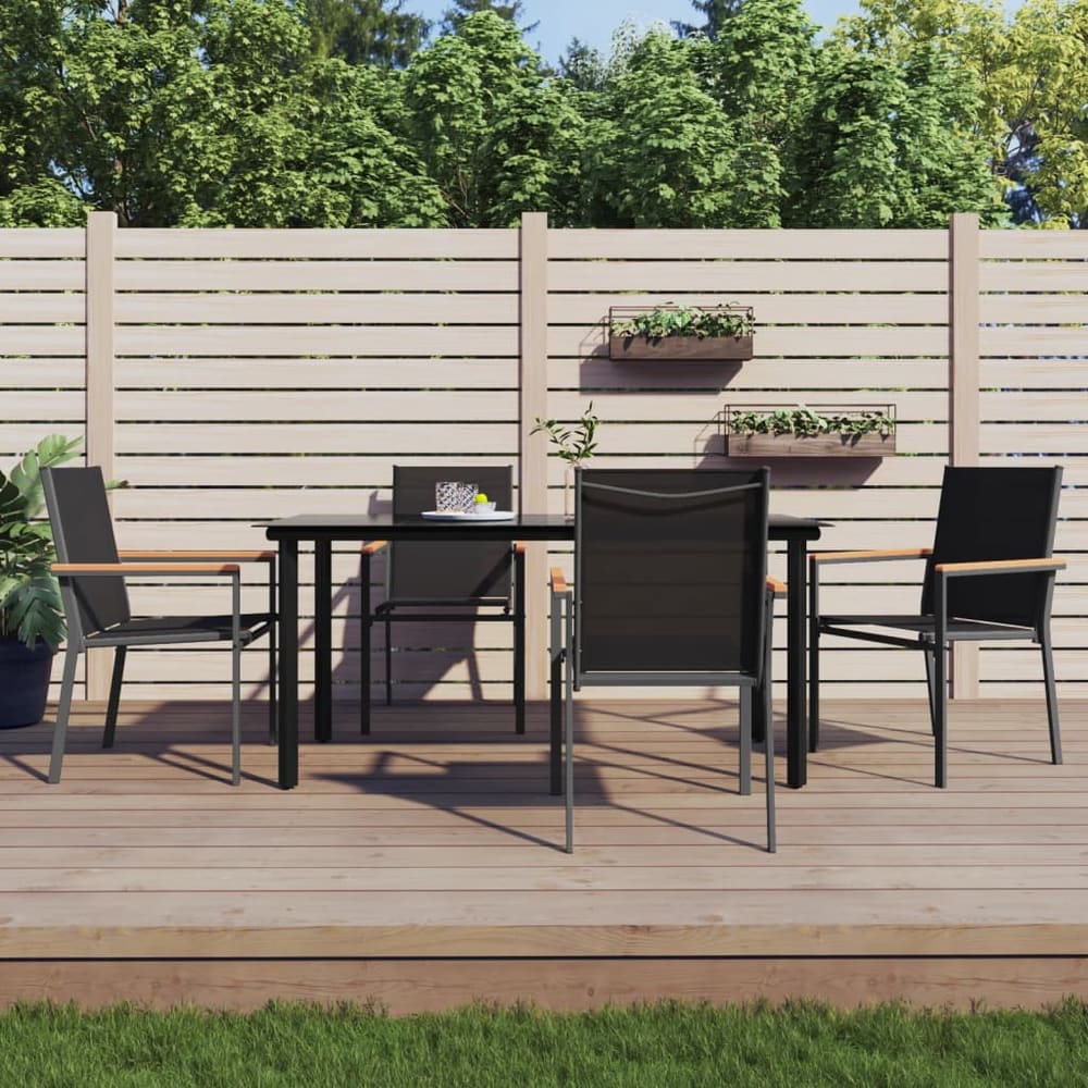5 Piece Garden Dining Set Black Textilene and Steel 160 cm table length 4