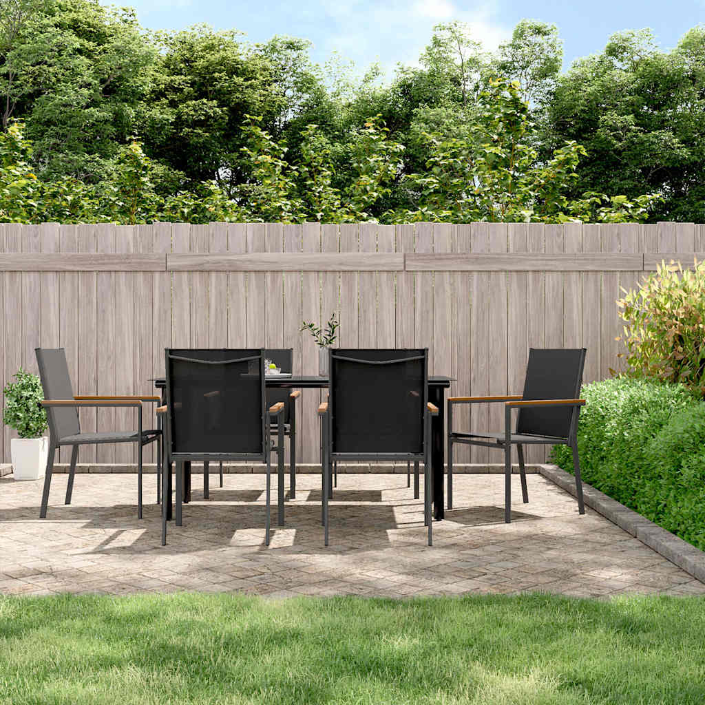 5 Piece Garden Dining Set Black Textilene and Steel 160 cm table length 6