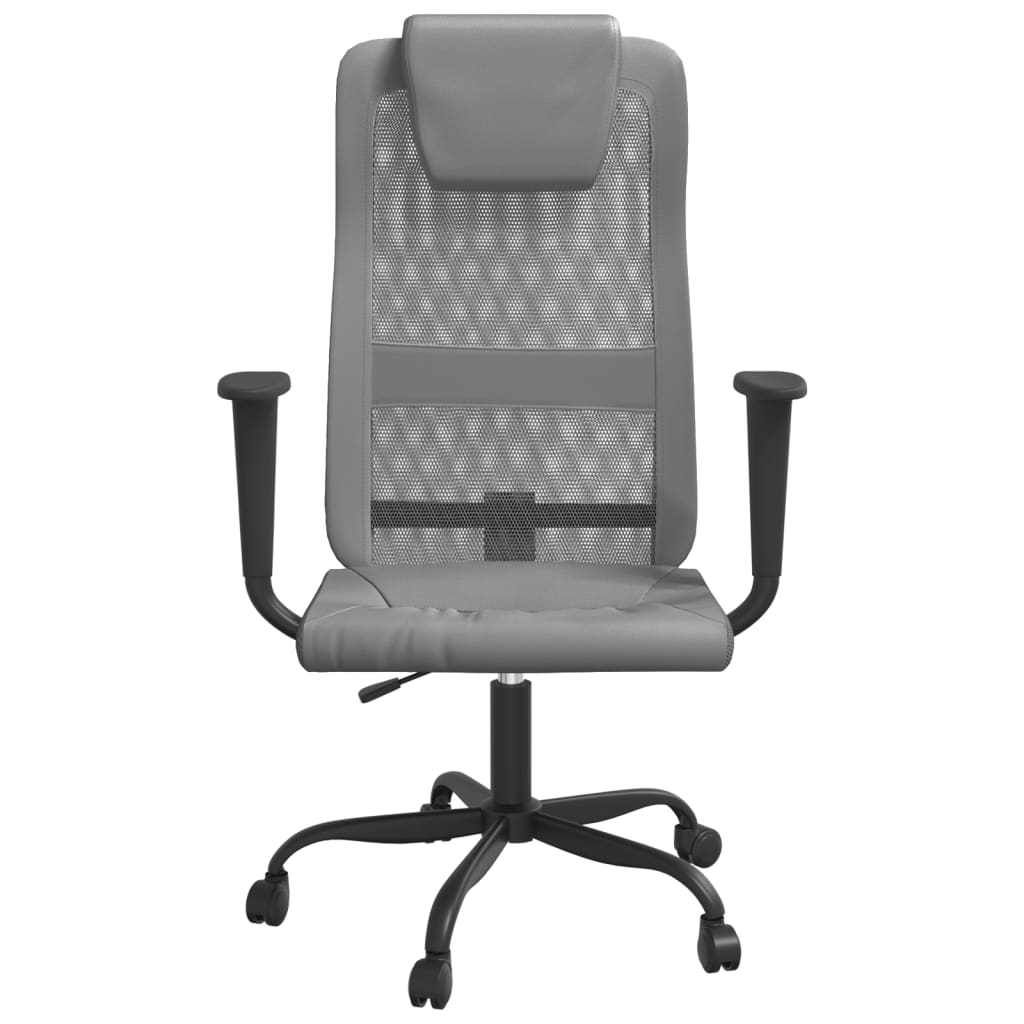 vidaXL Office Chair Height Adjustable Grey Mesh Fabric and Faux Leather 3