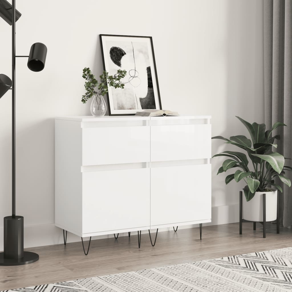 vidaXL Sideboards 2 pcs High Gloss White 40x35x70 cm Engineered Wood 1