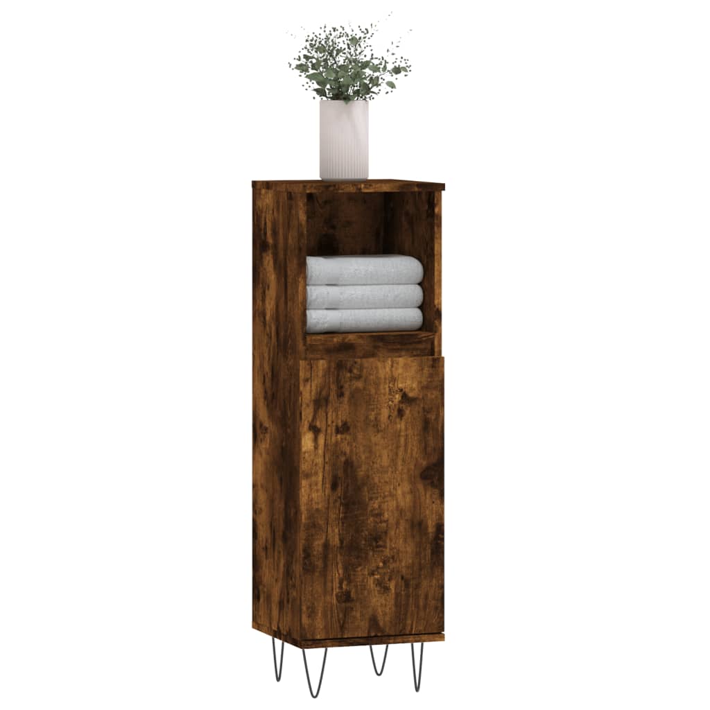 vidaXL Bathroom Cabinet Smoked Oak 30x30x100 cm Engineered Wood 3