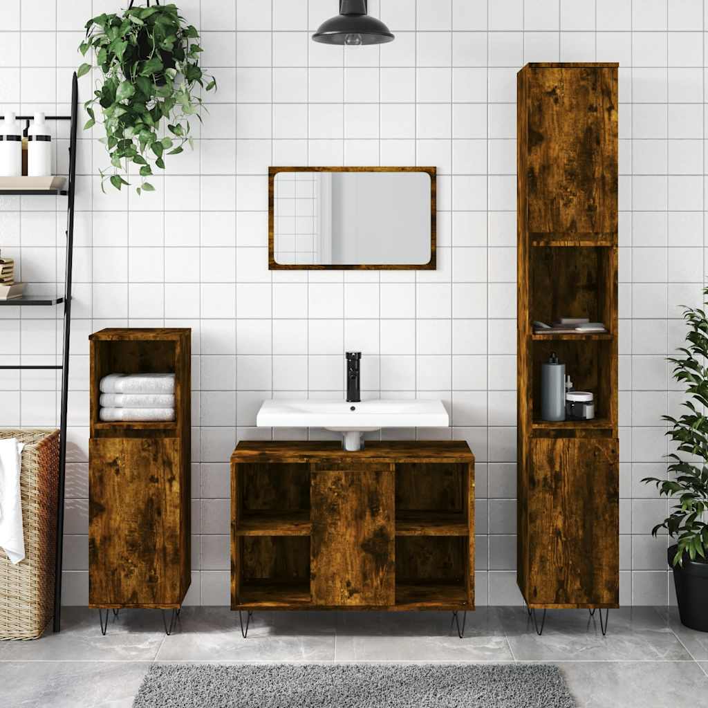 vidaXL Bathroom Cabinet Smoked Oak 30x30x100 cm Engineered Wood 1