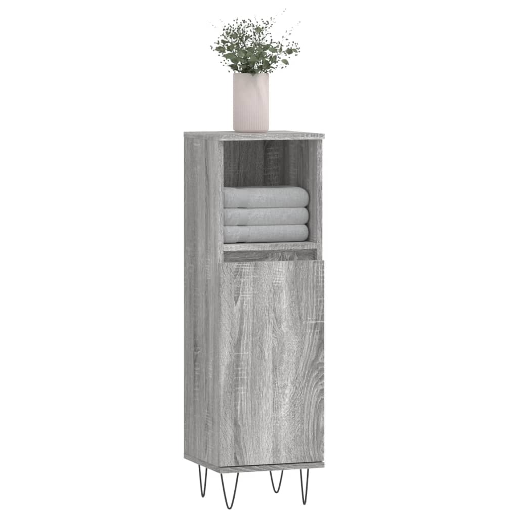 vidaXL Bathroom Cabinet Grey Sonoma 30x30x100 cm Engineered Wood 3