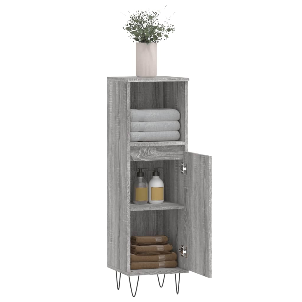 vidaXL Bathroom Cabinet Grey Sonoma 30x30x100 cm Engineered Wood 4