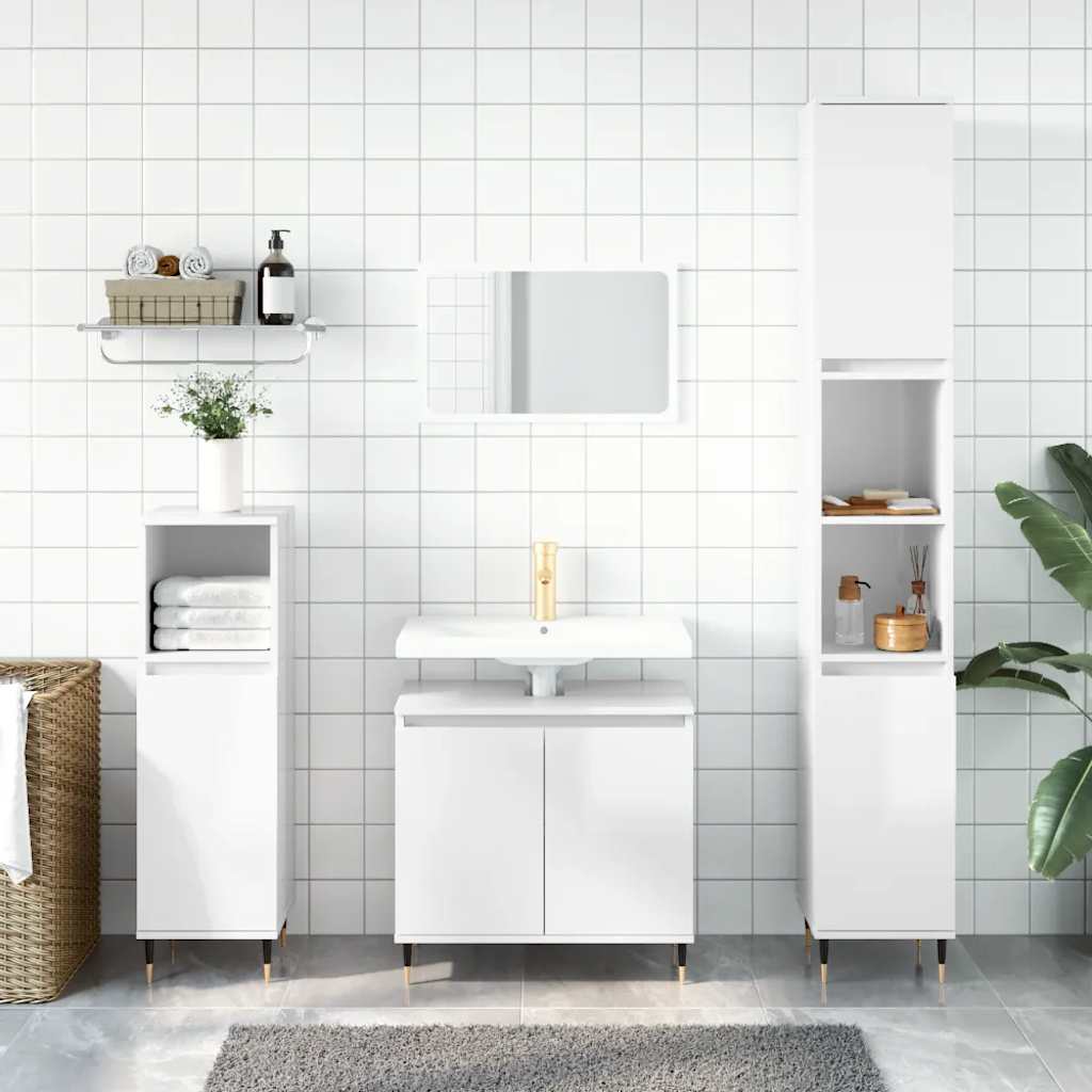 vidaXL Bathroom Cabinet High Gloss White 58x33x60 cm Engineered Wood 1