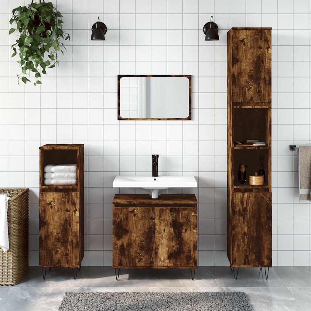vidaXL Bathroom Cabinet Smoked Oak 58x33x60 cm Engineered Wood 1