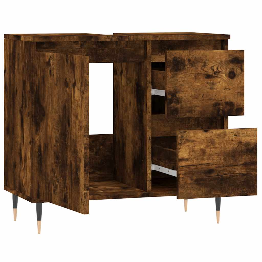 vidaXL Bathroom Cabinet Smoked Oak 65x33x60 cm Engineered Wood 4