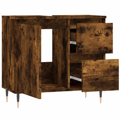 vidaXL Bathroom Cabinet Smoked Oak 65x33x60 cm Engineered Wood 4