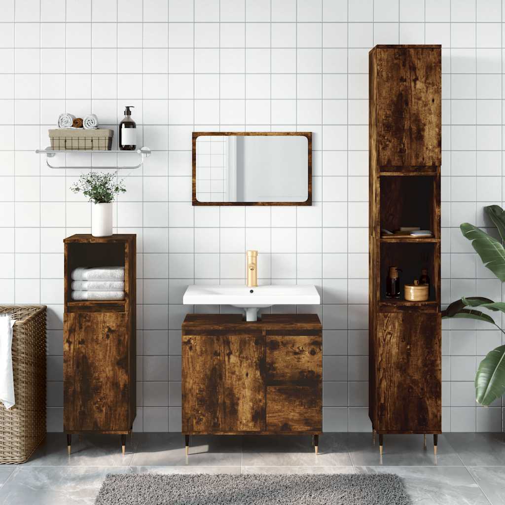 vidaXL Bathroom Cabinet Smoked Oak 65x33x60 cm Engineered Wood 1