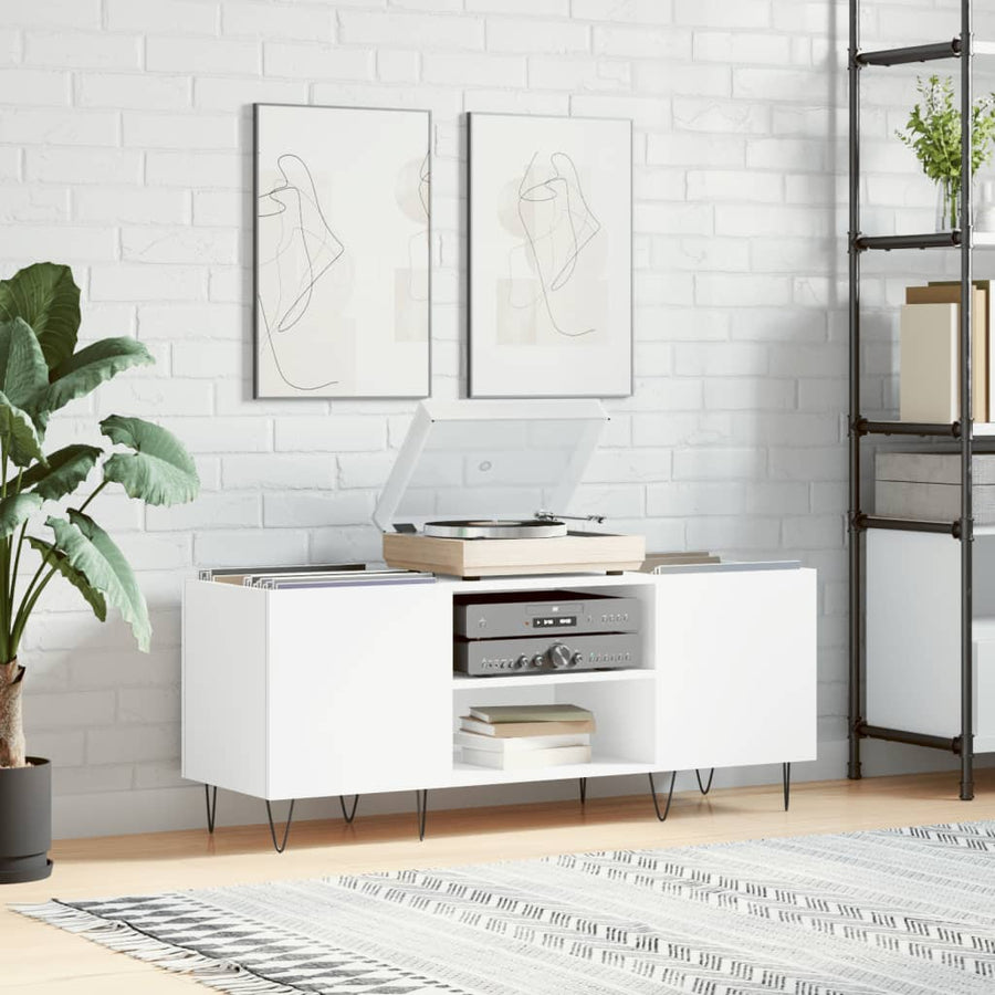 Record Cabinet White Engineered Wood