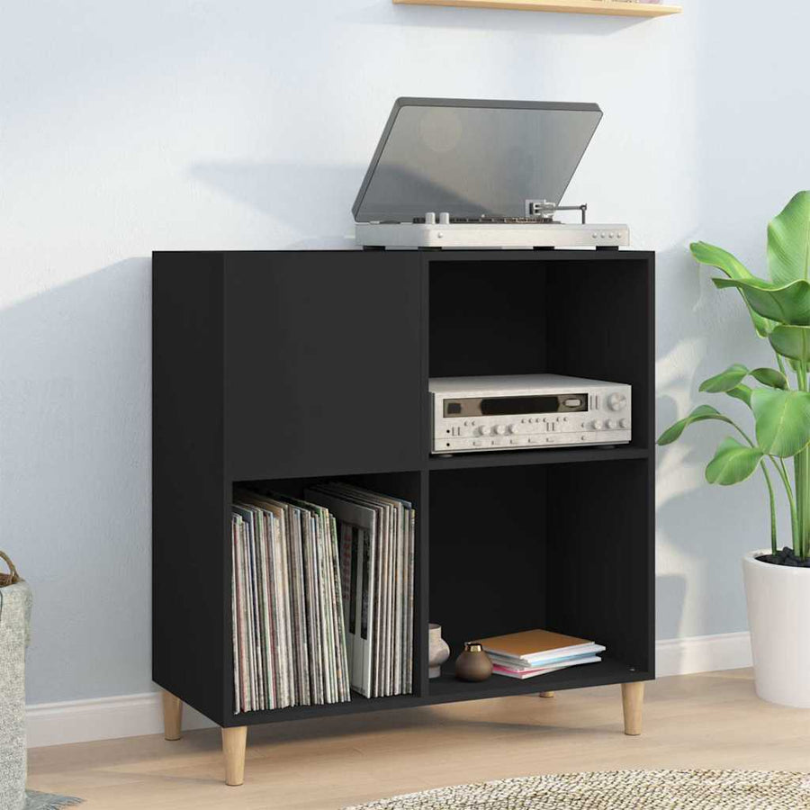 Record Cabinet Black Engineered Wood