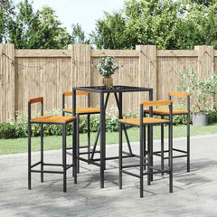 5 Piece Garden Bar Set Poly Rattan& Solid Wood Acacia Black 70 cm table length 4