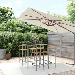 5 Piece Garden Bar Set Poly Rattan& Solid Wood Acacia Grey 110 cm table length 4