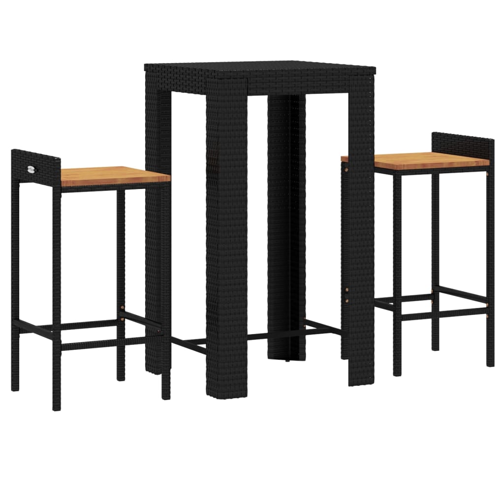 3 Piece Garden Bar Set Poly Rattan&Solid Wood Acacia Black 2