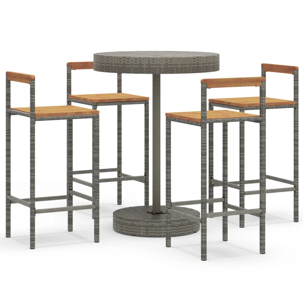 3 Piece Garden Bar Set Poly Rattan&Solid Wood Acacia Grey 4