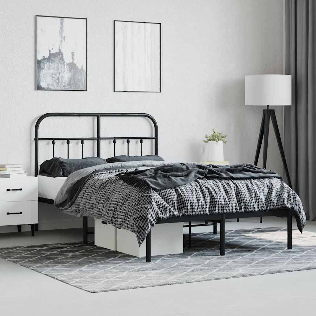 vidaXL Metal Bed Frame without Mattress with Headboard Black 120x190cm 4