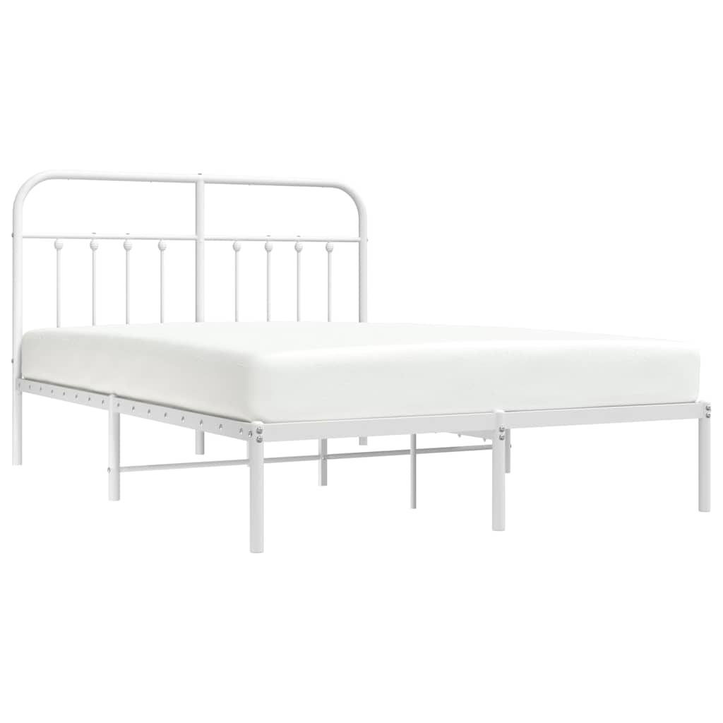 vidaXL Metal Bed Frame without Mattress with Headboard White 140x190cm 5