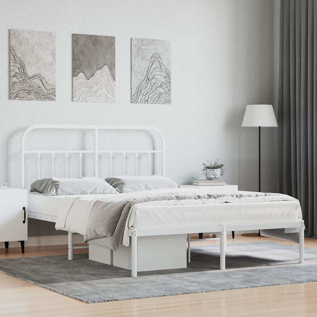 vidaXL Metal Bed Frame without Mattress with Headboard White 140x190cm 1