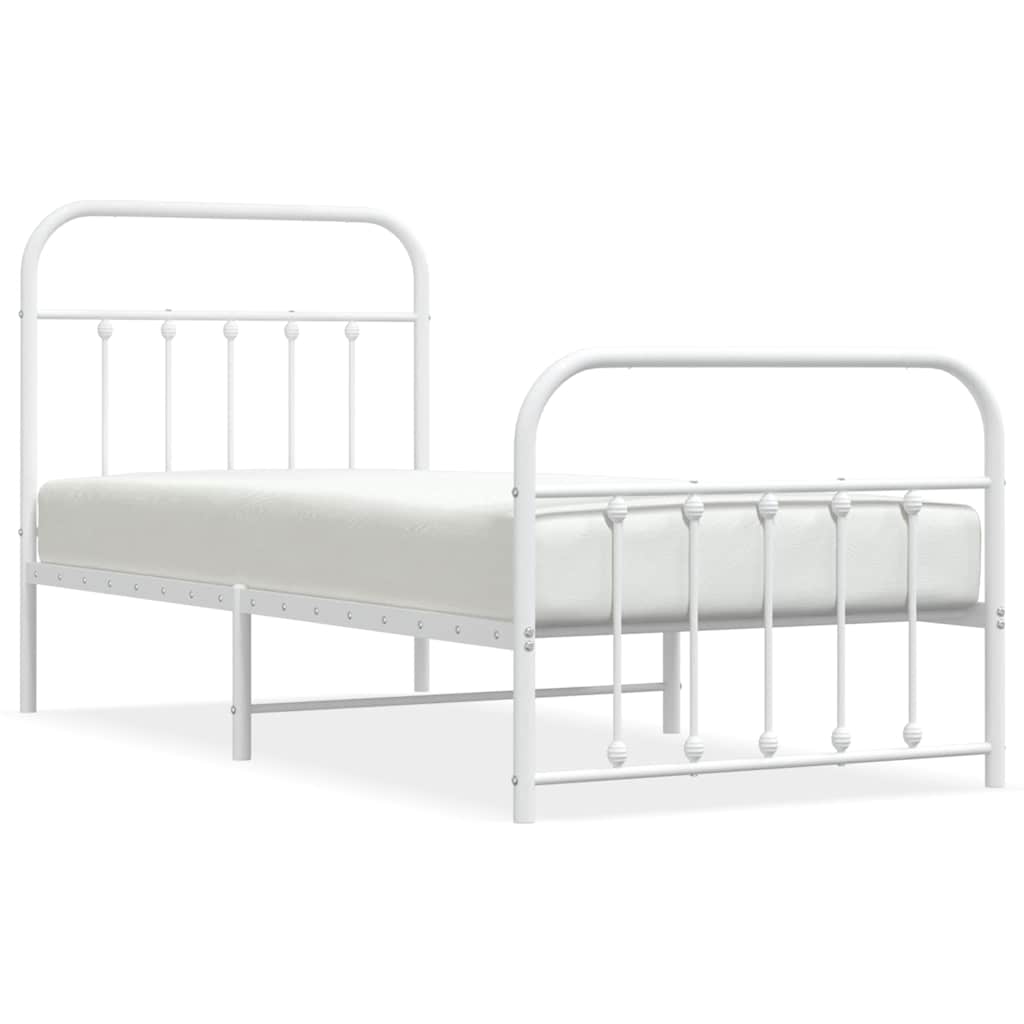 vidaXL Metal Bed Frame without Mattress with Footboard White 90x200cm 2