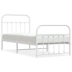 vidaXL Metal Bed Frame without Mattress with Footboard White 90x200cm 2