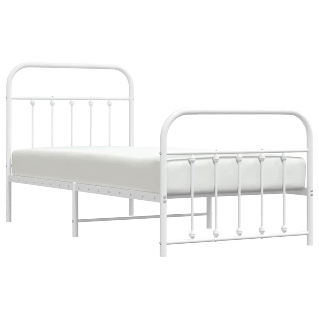 vidaXL Metal Bed Frame without Mattress with Footboard White 90x200cm 5
