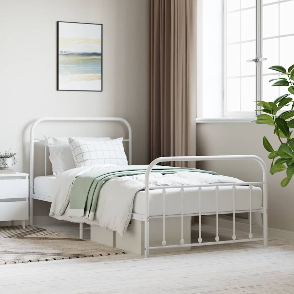 vidaXL Metal Bed Frame without Mattress with Footboard With headboard & footboard White