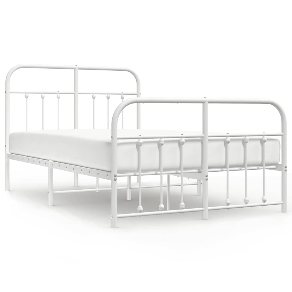 vidaXL Metal Bed Frame without Mattress with Footboard White 120x190cm 2