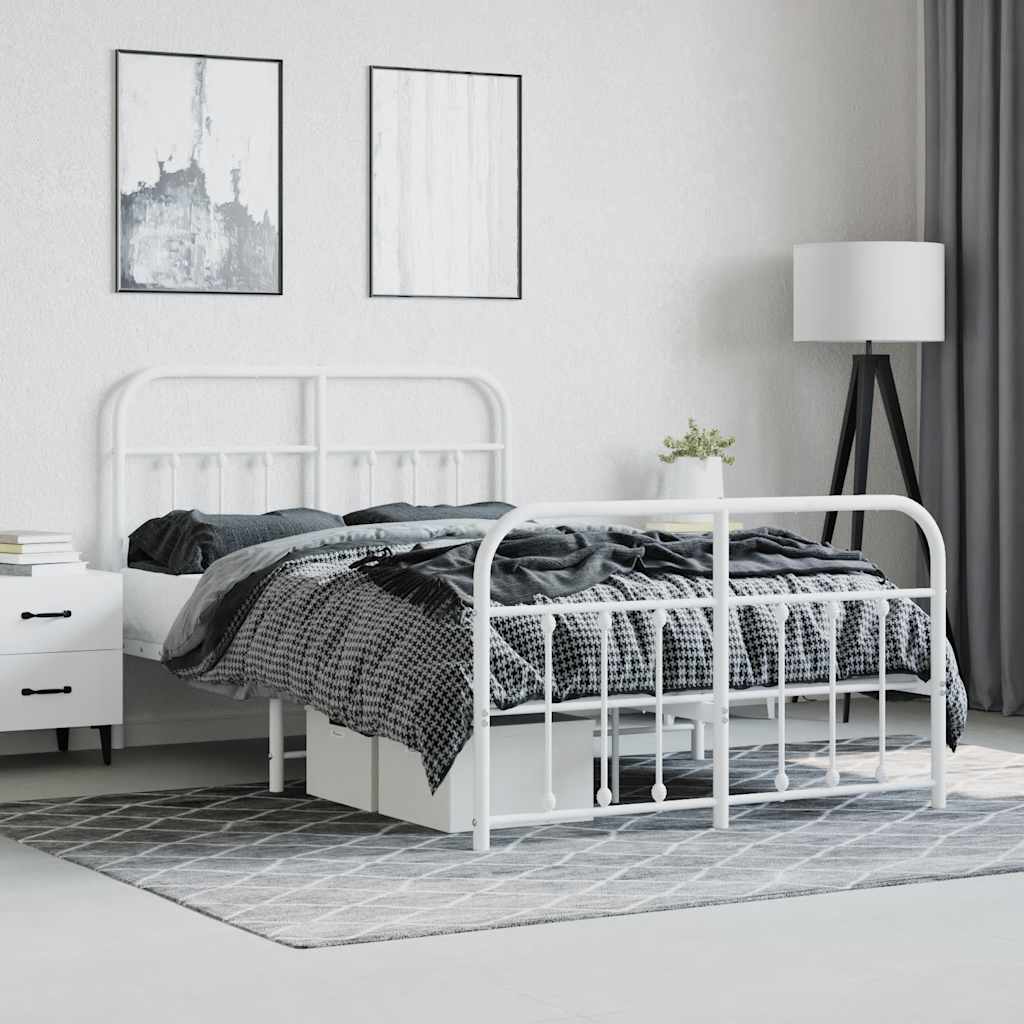 vidaXL Metal Bed Frame without Mattress with Footboard White 120x200cm 4