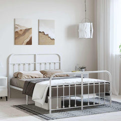 vidaXL Metal Bed Frame without Mattress with Footboard With headboard & footboard White