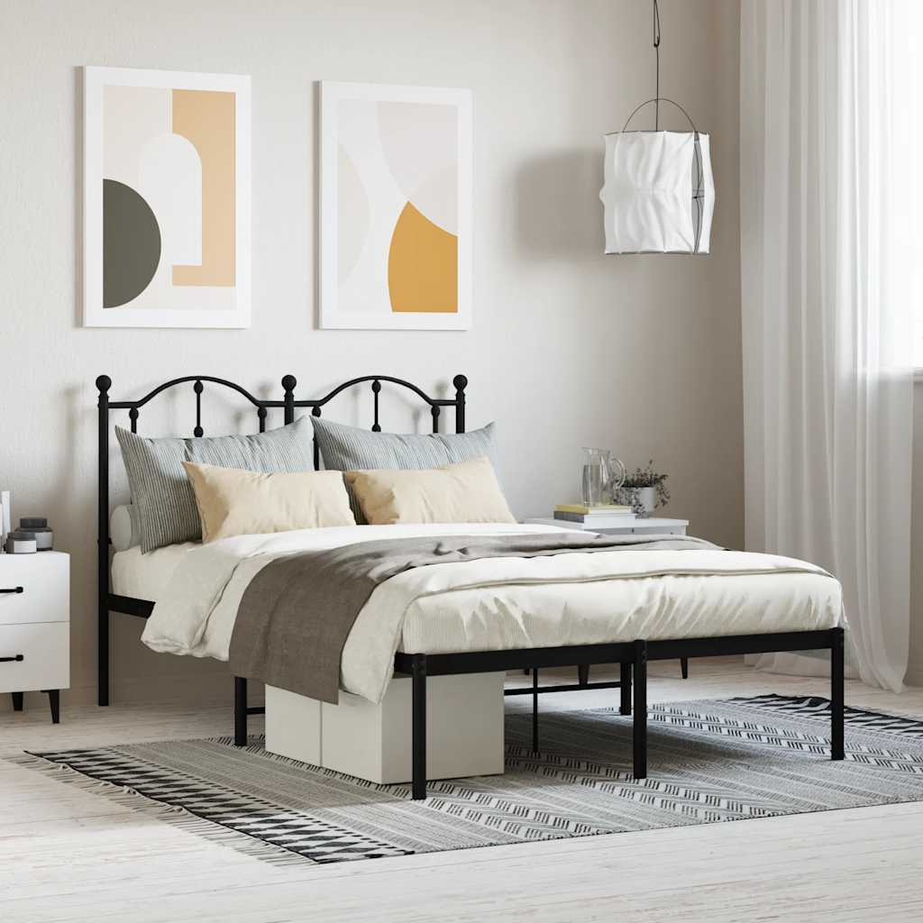 vidaXL Metal Bed Frame without Mattress with Headboard Black 120x190cm 1