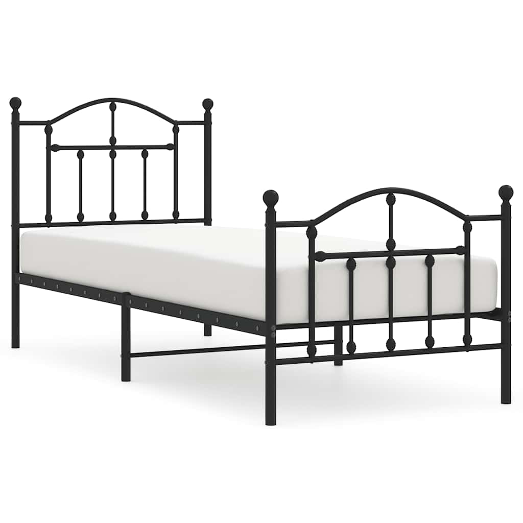 vidaXL Metal Bed Frame without Mattress with Footboard Black 90x200cm 2