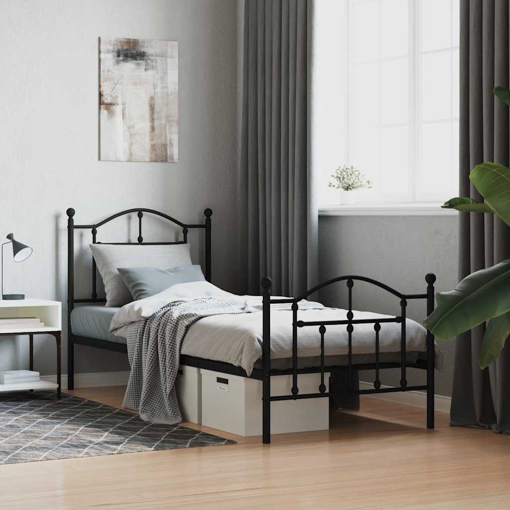 vidaXL Metal Bed Frame without Mattress with Footboard Black 90x200cm 1