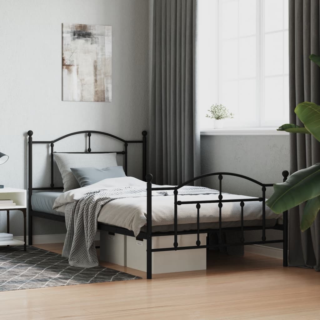Metal Bed Frame without Mattress with Footboard with Headboard & Footboard Black 107 cm 203 cm
