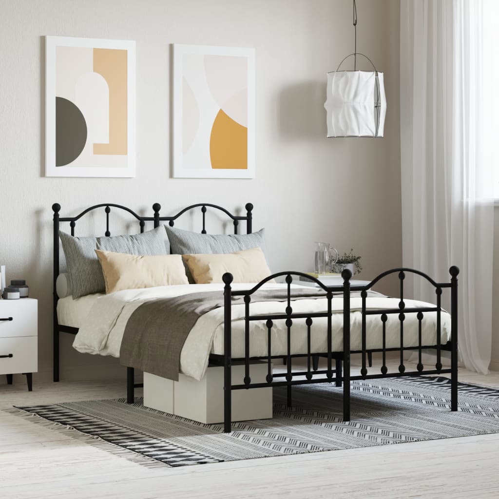 Metal Bed Frame without Mattress with Footboard with Headboard & Footboard Black 120 cm 190 cm