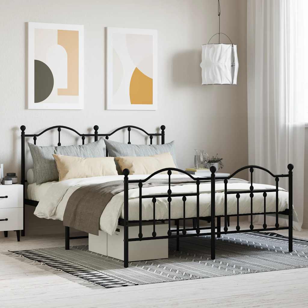 Metal Bed Frame without Mattress Footboard Headboard Black