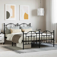 Metal Bed Frame without Mattress Footboard Headboard Black