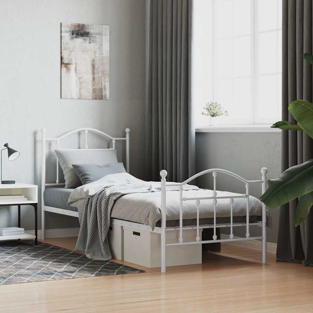 Metal Bed Frame without Mattress with Footboard with Headboard & Footboard White 90 cm 190 cm